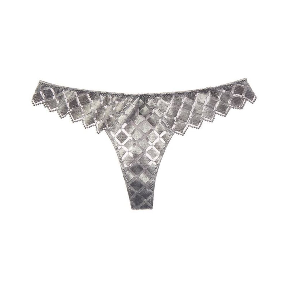 Kiki De Montparnasse Womens Lamine Embroidery Silk-Trim Thong, Silver